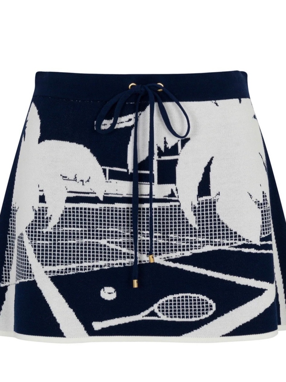 Trina Turk Navy & White Tennis Print Knit Skirt